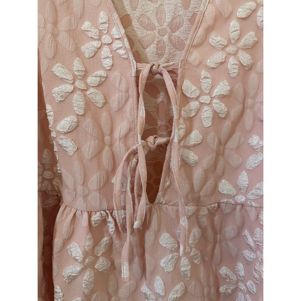 SHEIN Curve Pink Floral Tie Front Babydoll Mini Dress 0XL Plus Size Feminine - Picture 9 of 13